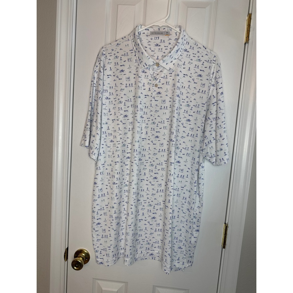 Peter Millar Featherweight Polo Mens XXL UPF 50+ Beach Golf Print Performance